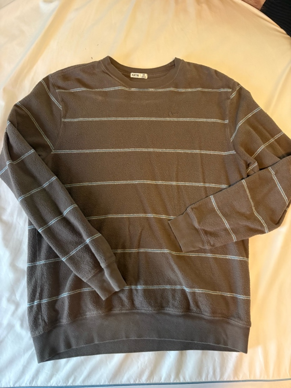 Katin Men's Gray Crewneck Sweater with Light Blue Stripe Detail